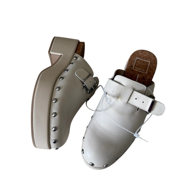 Dolce Vita Yevan Platform Studded Leather Clogs Mule Ivory Cream Latte NEW - Picture 4 of 12